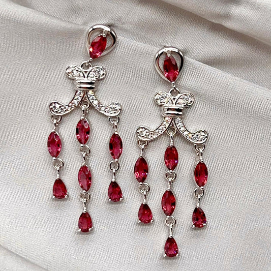 Regal Red Garnet Cluster Drop Earrings Sterling Silver