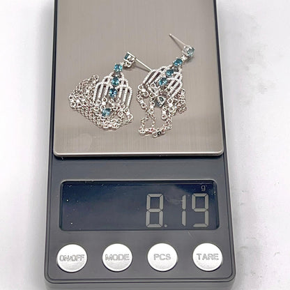 Art Deco Style Topaz and Silver Chain Dangle Earrings