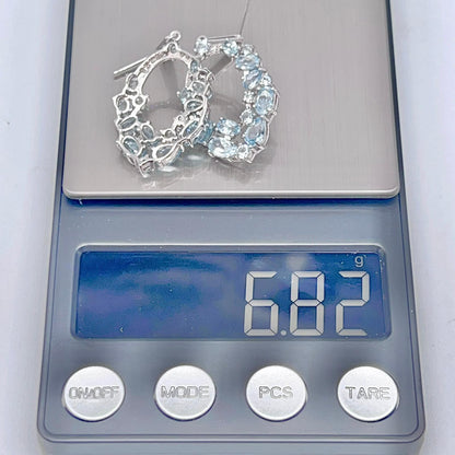 Blue Topaz Oval Cluster Drop Earrings Silver 925