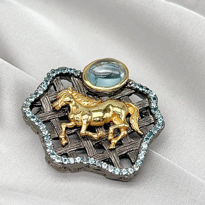Golden Horse Blue Topaz Statement Pendant