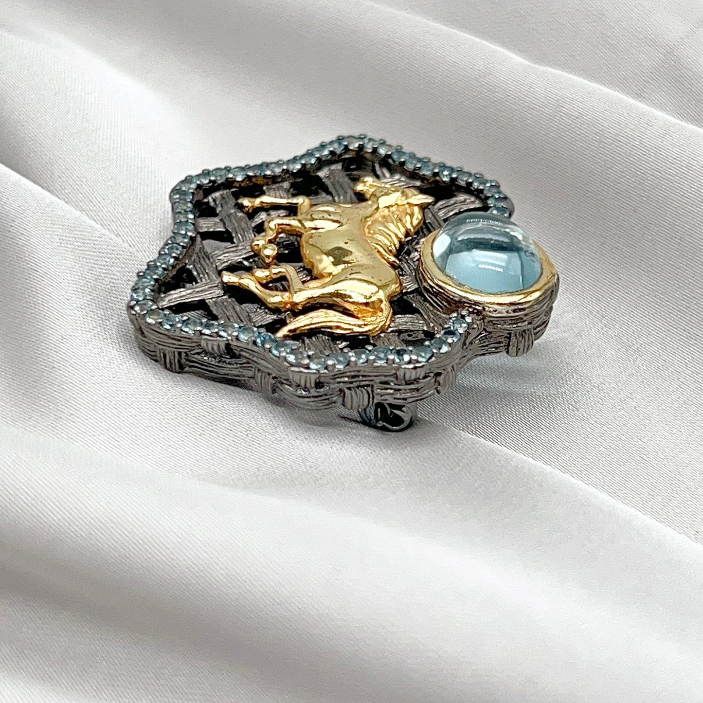 Golden Horse Blue Topaz Statement Pendant