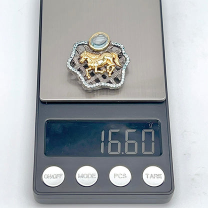 Golden Horse Blue Topaz Statement Pendant