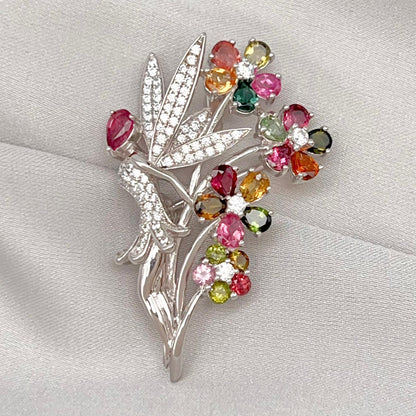 Multi-Color Tourmaline Fairy Brooch Pendant Silver
