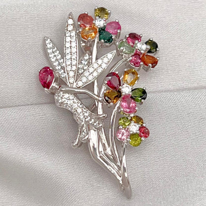 Multi-Color Tourmaline Fairy Brooch Pendant Silver