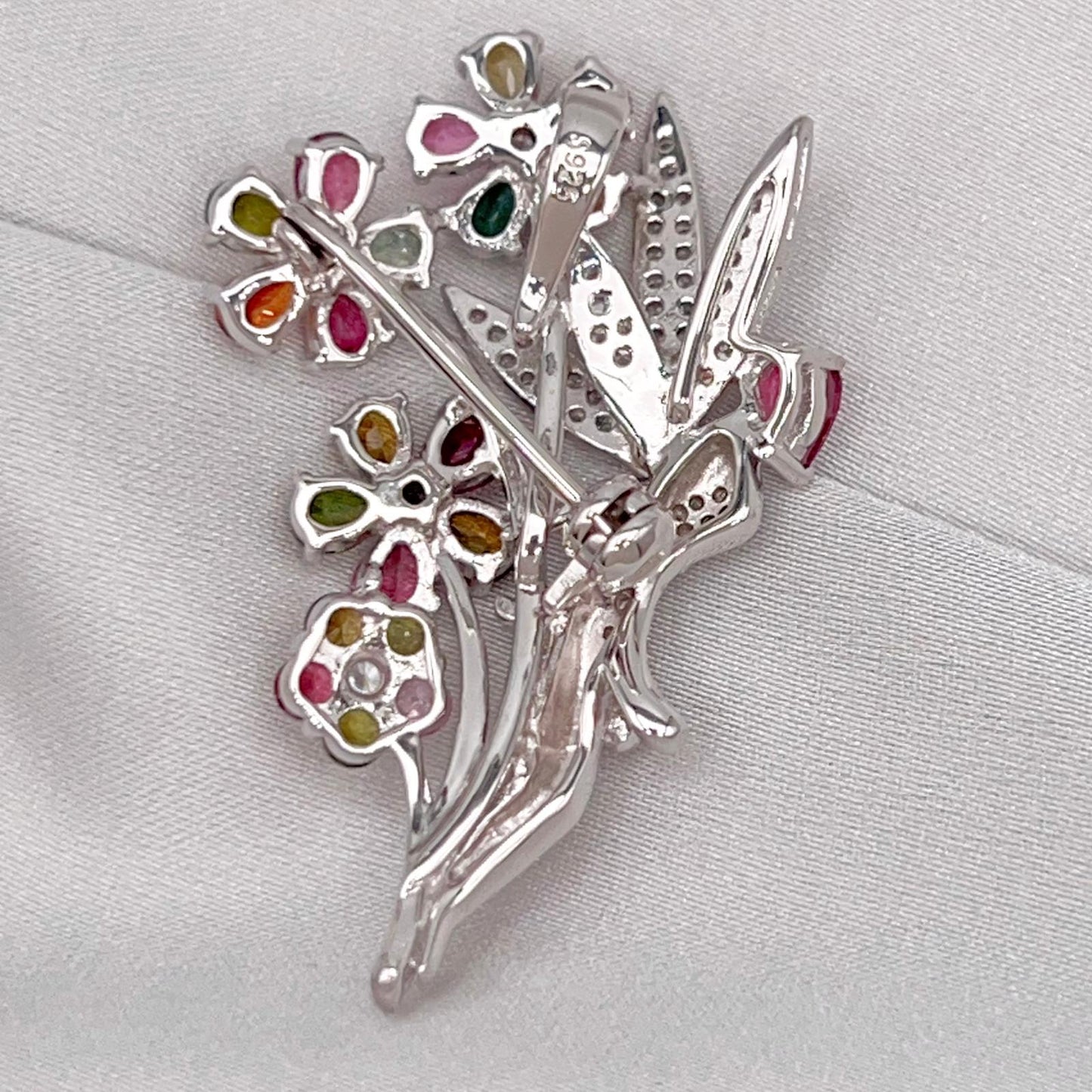 Multi-Color Tourmaline Fairy Brooch Pendant Silver