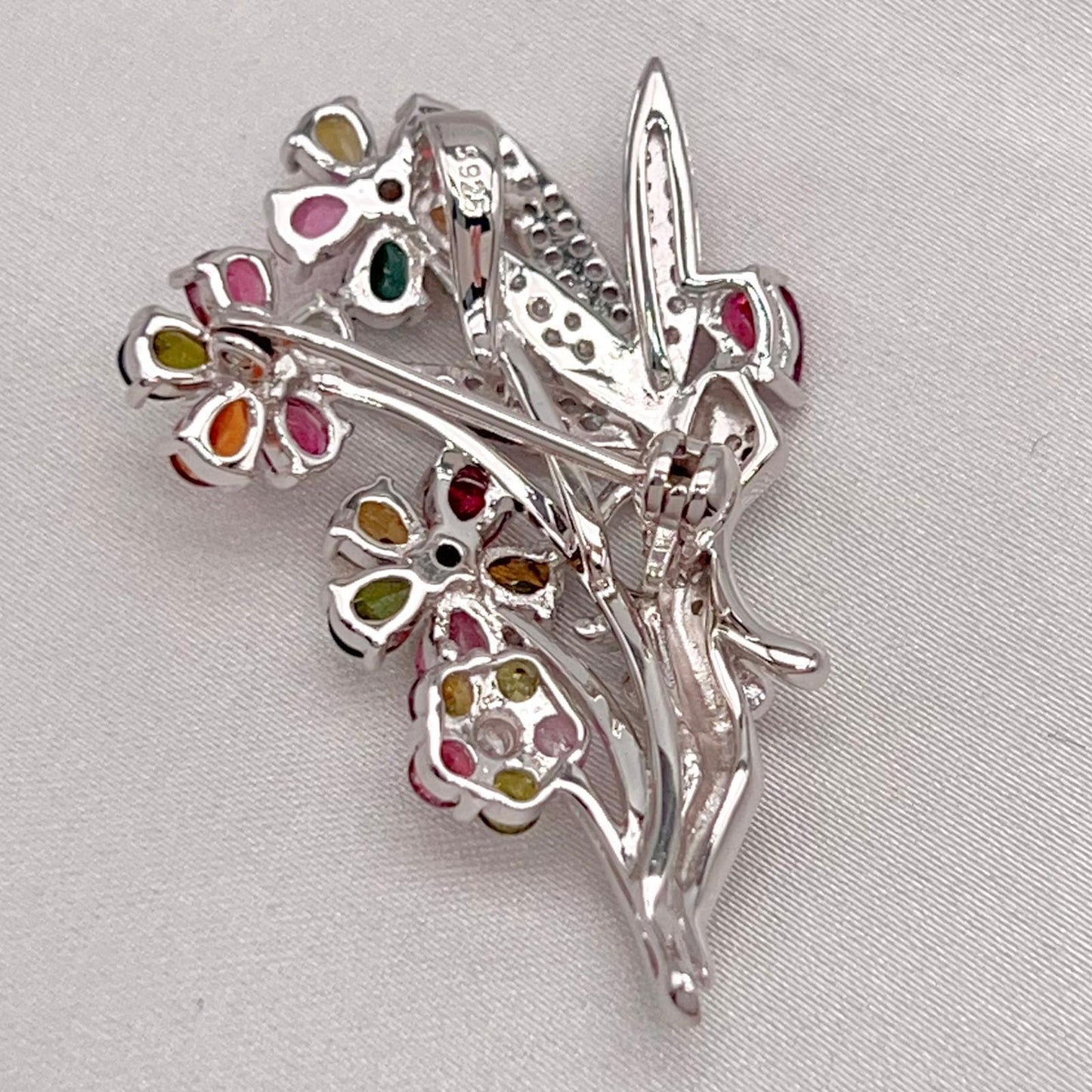 Multi-Color Tourmaline Fairy Brooch Pendant Silver