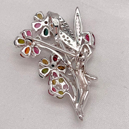 Multi-Color Tourmaline Fairy Brooch Pendant Silver