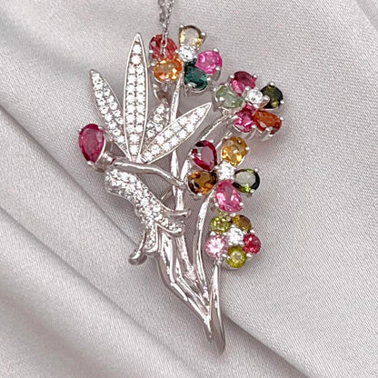 Multi-Color Tourmaline Fairy Brooch Pendant Silver