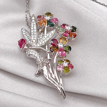 Multi-Color Tourmaline Fairy Brooch Pendant Silver
