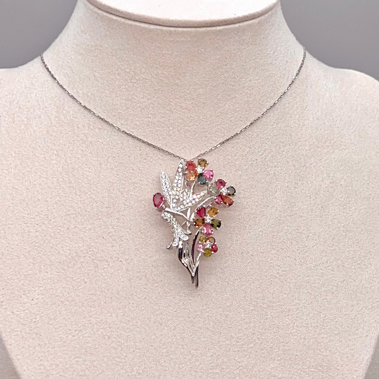 Multi-Color Tourmaline Fairy Brooch Pendant Silver
