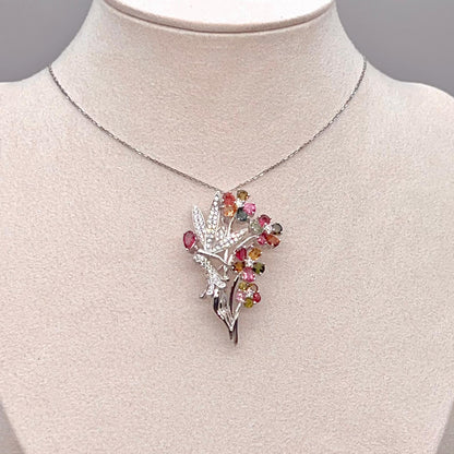 Multi-Color Tourmaline Fairy Brooch Pendant Silver
