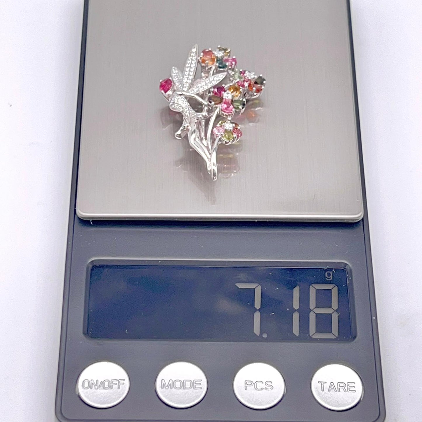Multi-Color Tourmaline Fairy Brooch Pendant Silver