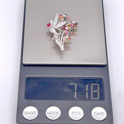 Multi-Color Tourmaline Fairy Brooch Pendant Silver