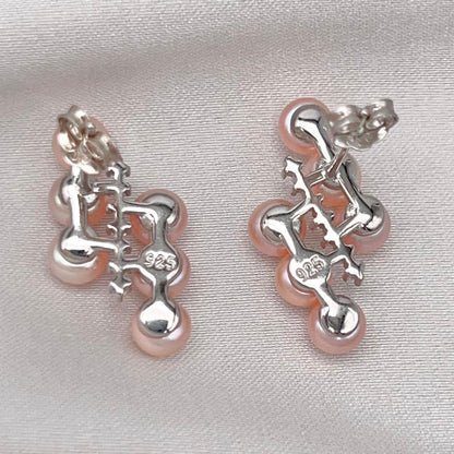 Pink Pearl Linear Cluster Ring & Earring Set Silver 925