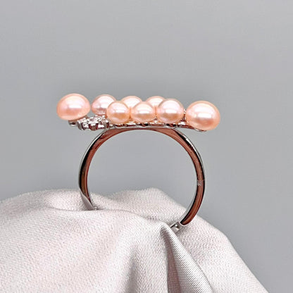 Pink Pearl Linear Cluster Ring & Earring Set Silver 925