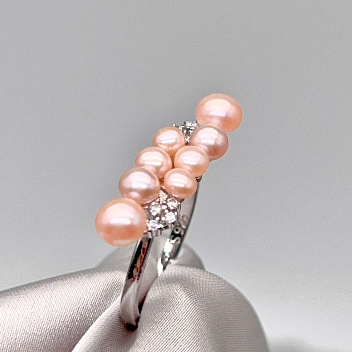Pink Pearl Linear Cluster Ring & Earring Set Silver 925