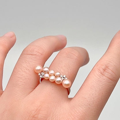Pink Pearl Linear Cluster Ring & Earring Set Silver 925