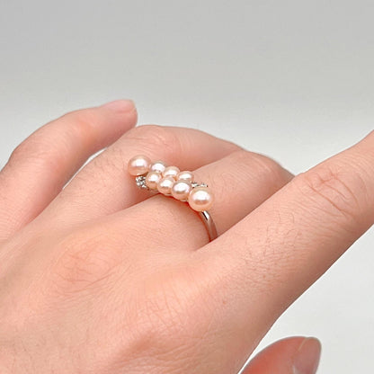 Pink Pearl Linear Cluster Ring & Earring Set Silver 925