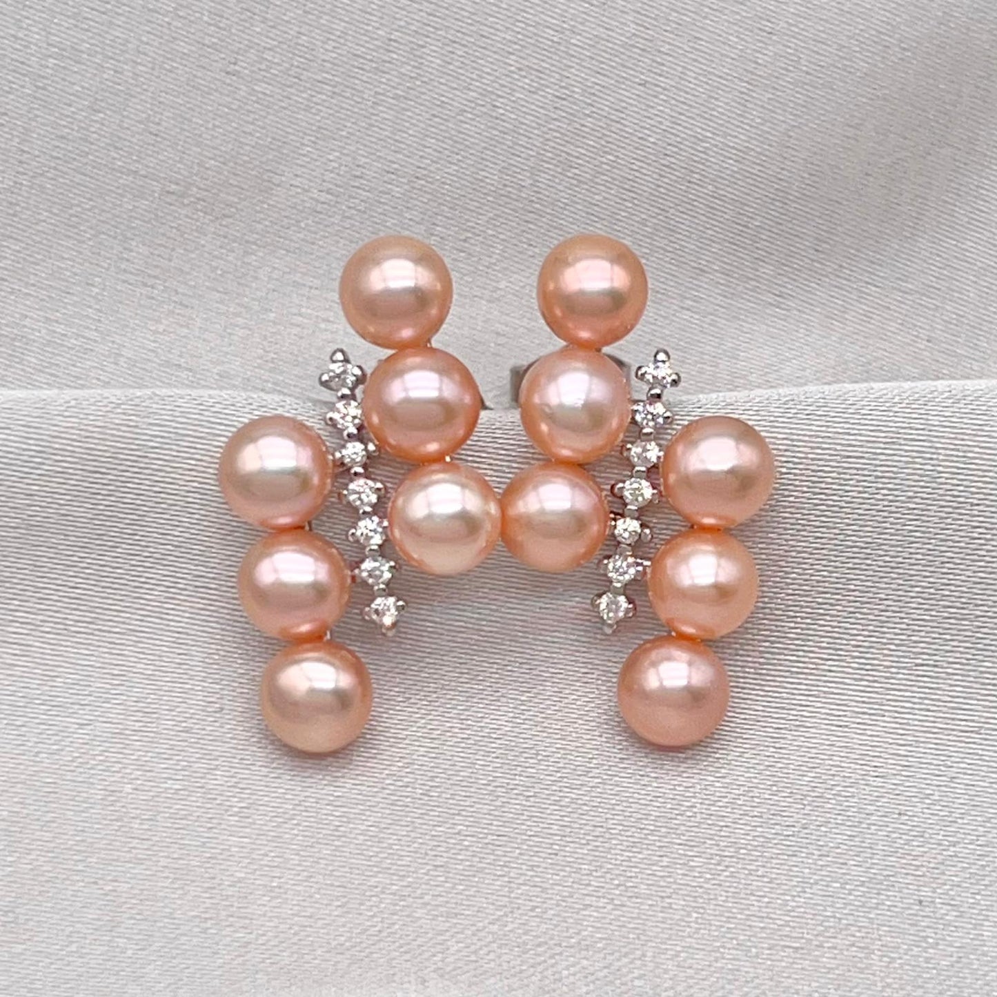 Pink Pearl Linear Cluster Ring & Earring Set Silver 925