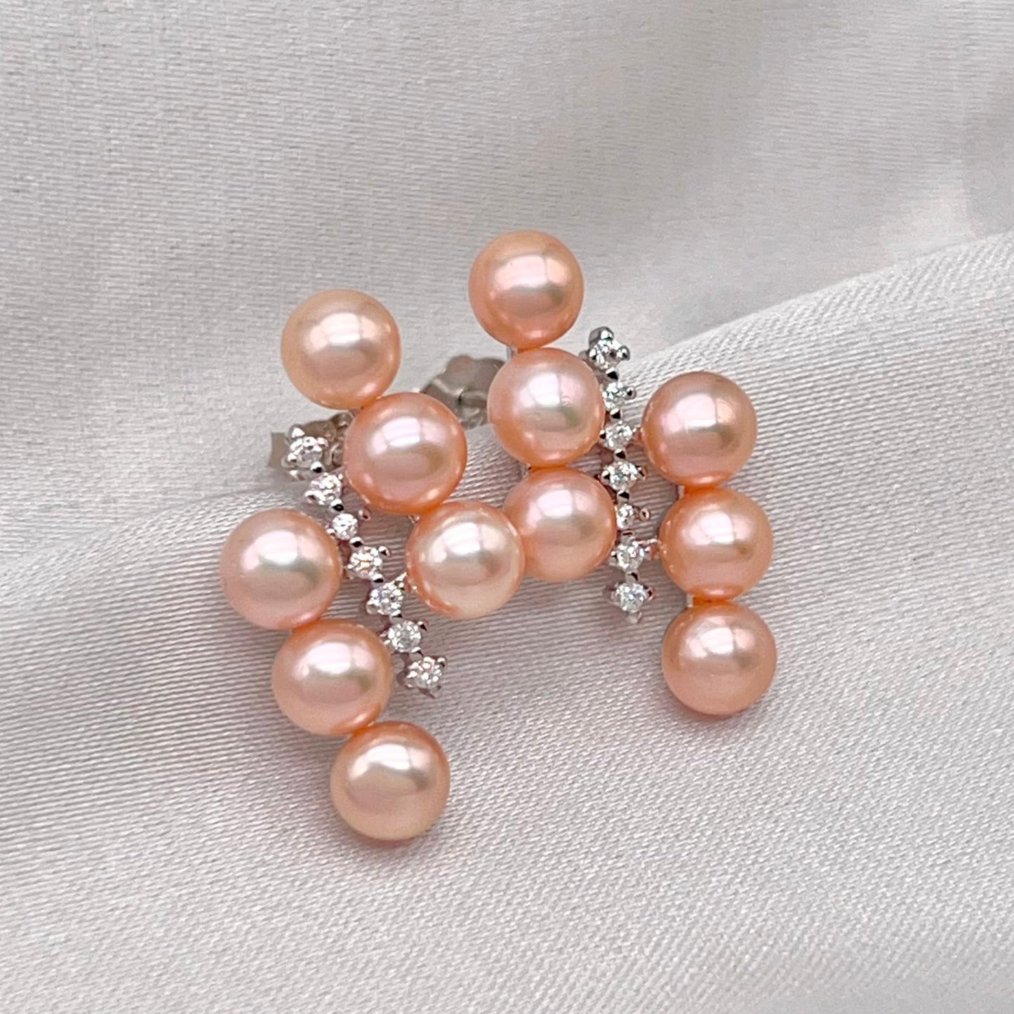 Pink Pearl Linear Cluster Ring & Earring Set Silver 925