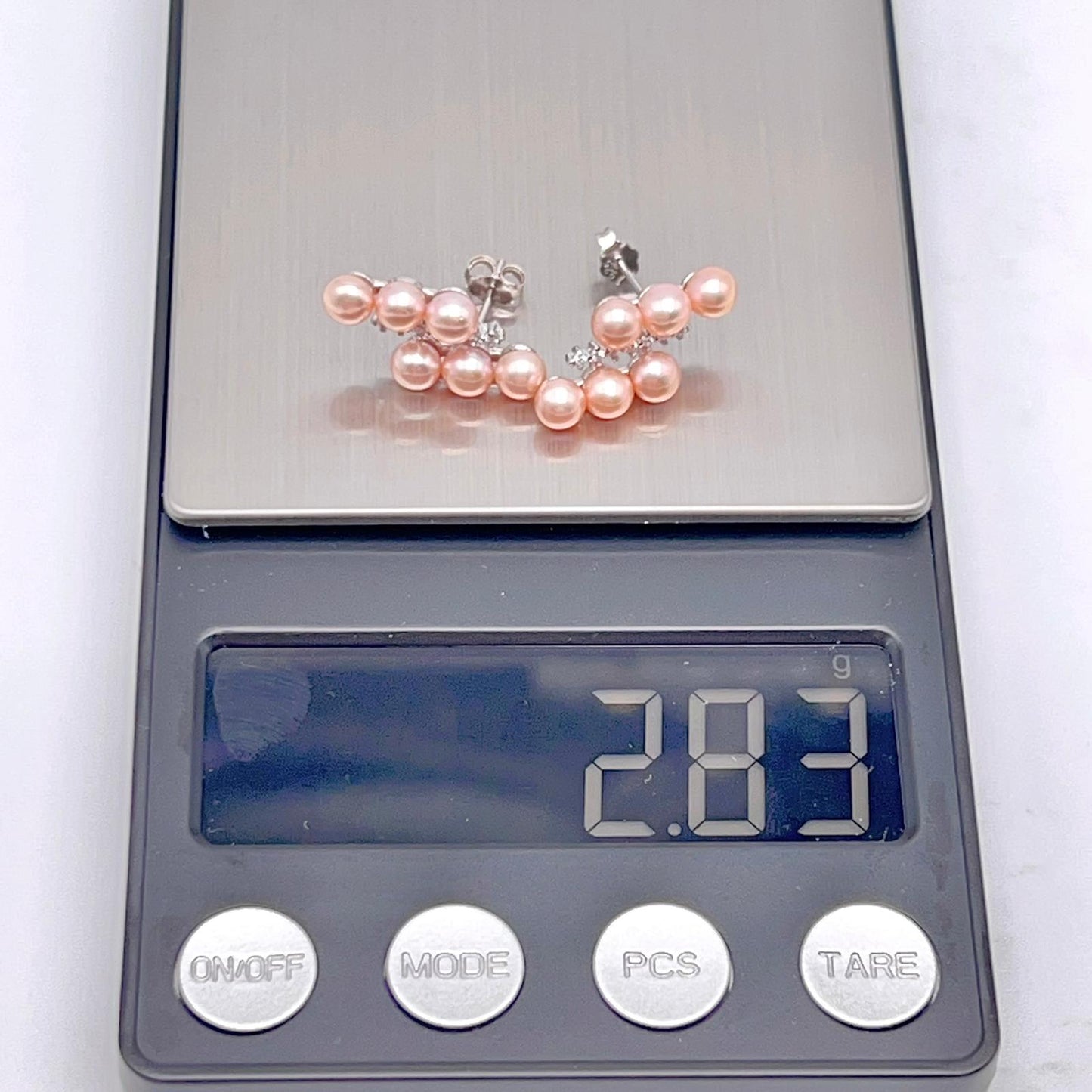 Pink Pearl Linear Cluster Ring & Earring Set Silver 925