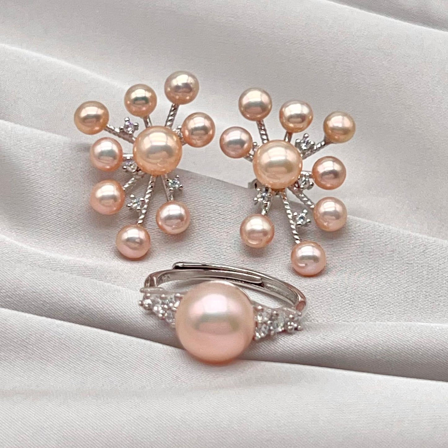 Pink Pearl & Diamond Accent Radial Jewelry Set