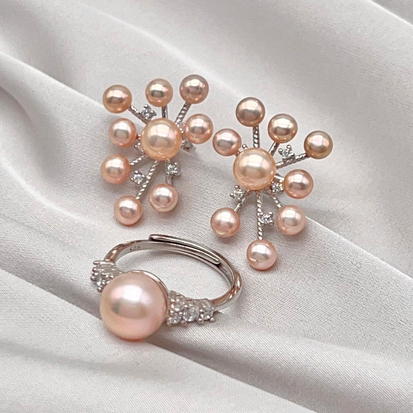 Pink Pearl & Diamond Accent Radial Jewelry Set