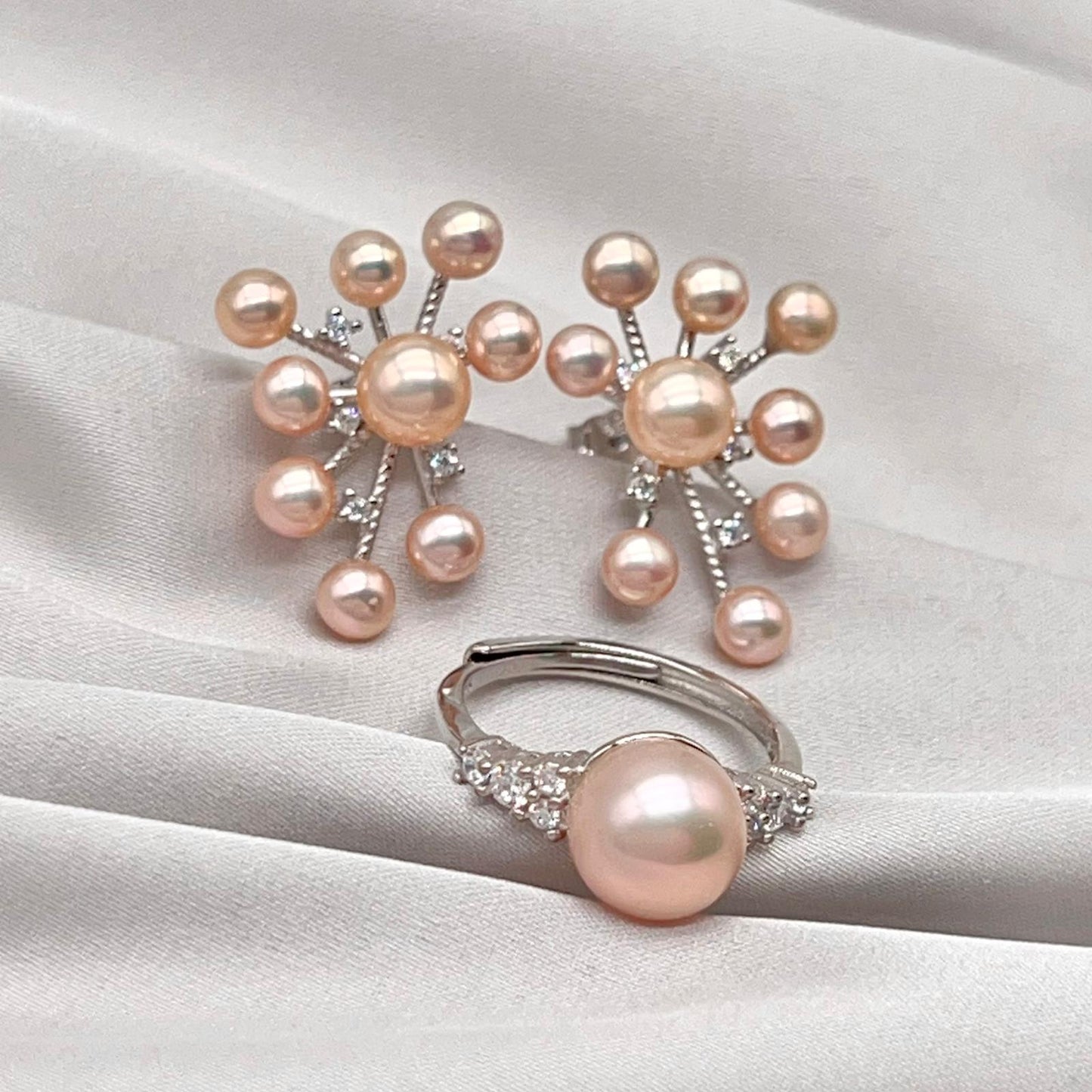 Pink Pearl & Diamond Accent Radial Jewelry Set