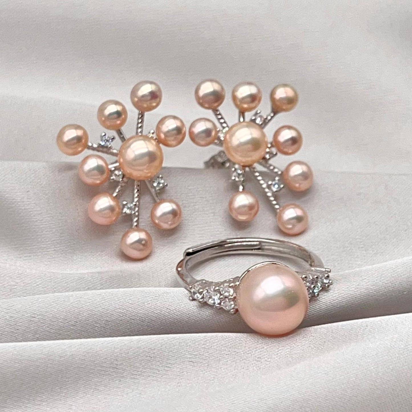 Pink Pearl & Diamond Accent Radial Jewelry Set