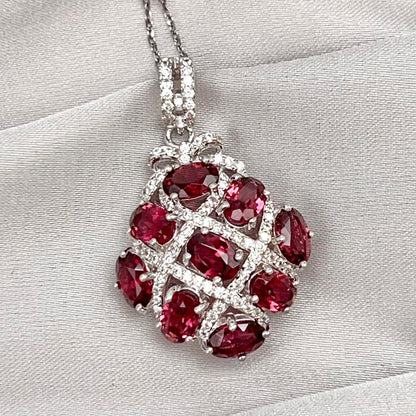 Diamond-Shape Lattice Pendant Necklace Silver 925