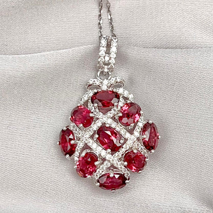 Diamond-Shape Lattice Pendant Necklace Silver 925