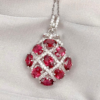 Diamond-Shape Lattice Pendant Necklace Silver 925