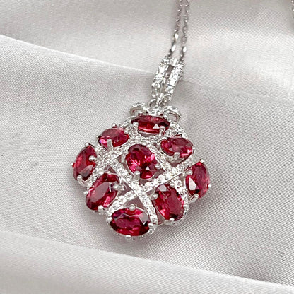 Diamond-Shape Lattice Pendant Necklace Silver 925