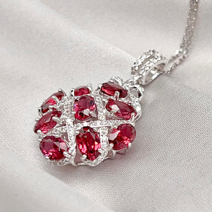 Diamond-Shape Lattice Pendant Necklace Silver 925
