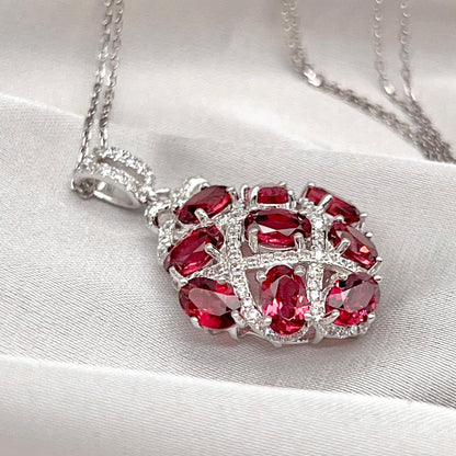Diamond-Shape Lattice Pendant Necklace Silver 925