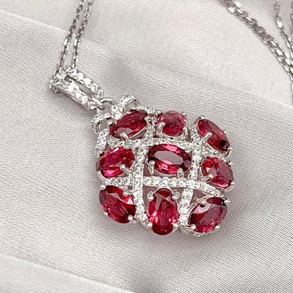 Diamond-Shape Lattice Pendant Necklace Silver 925