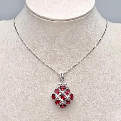 Diamond-Shape Lattice Pendant Necklace Silver 925