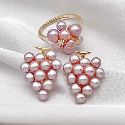 Pink Pearl & Gold Grapevine Jewelry Set