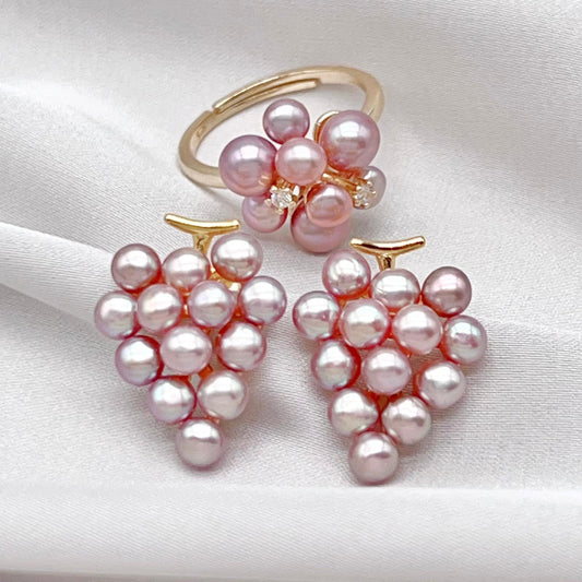 Pink Pearl & Gold Grapevine Jewelry Set