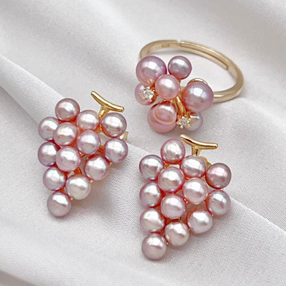 Pink Pearl & Gold Grapevine Jewelry Set