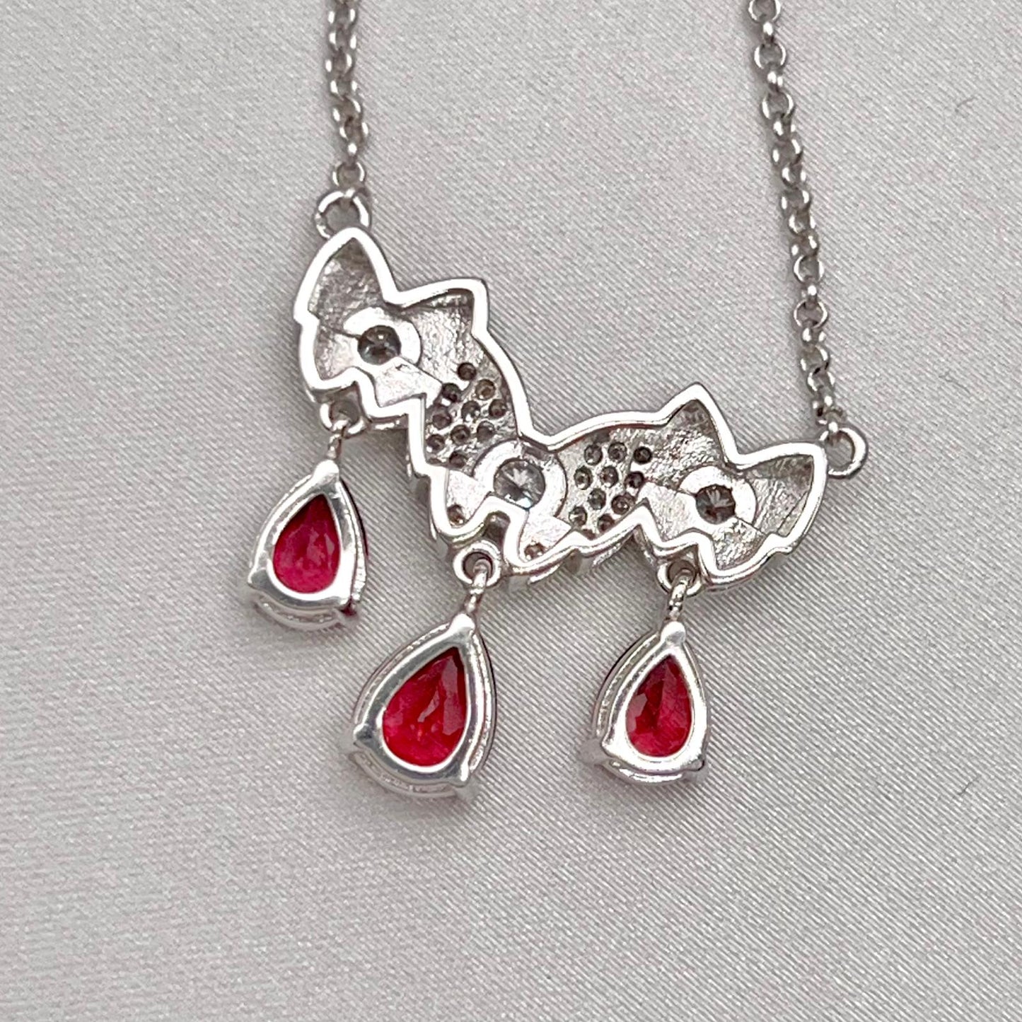 Red Garnet & Crystal Butterfly Triple Drop Necklace Silver 925