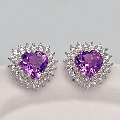 Contemporary Cocktail . Earring and Ring in heart shape of Amethyst in Silver 925
