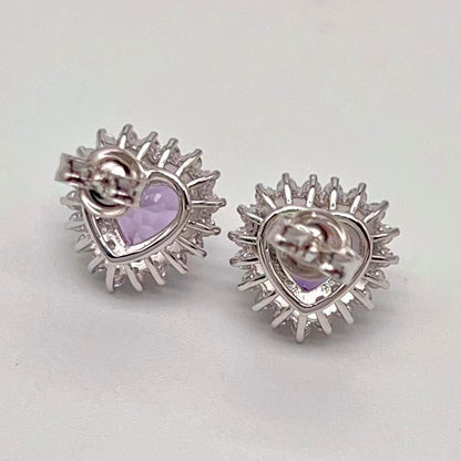 Contemporary Cocktail . Earring and Ring in heart shape of Amethyst in Silver 925