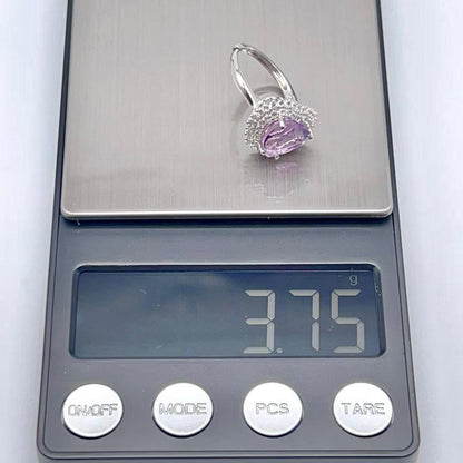 Contemporary Cocktail . Earring and Ring in heart shape of Amethyst in Silver 925