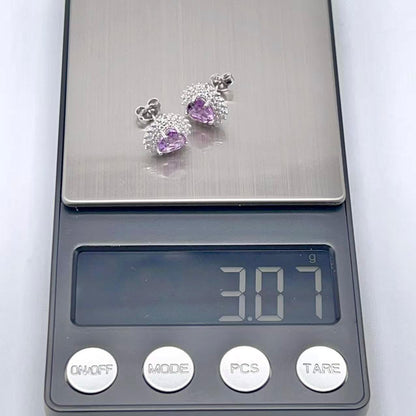 Contemporary Cocktail . Earring and Ring in heart shape of Amethyst in Silver 925