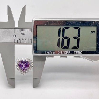 Contemporary Cocktail . Earring and Ring in heart shape of Amethyst in Silver 925