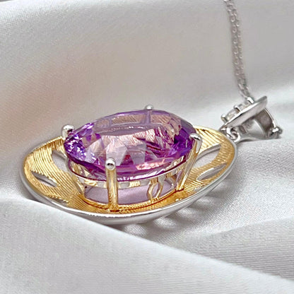 Contemporary Cocktail. Necklace in Amethyst in Oval Shape in Silver 925