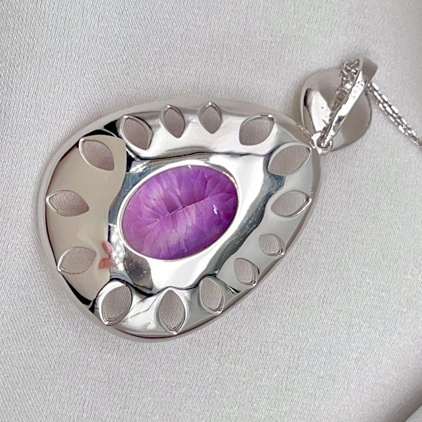 Contemporary Cocktail. Necklace in Amethyst in Oval Shape in Silver 925