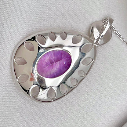 Contemporary Cocktail. Necklace in Amethyst in Oval Shape in Silver 925