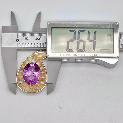 Contemporary Cocktail. Necklace in Amethyst in Oval Shape in Silver 925